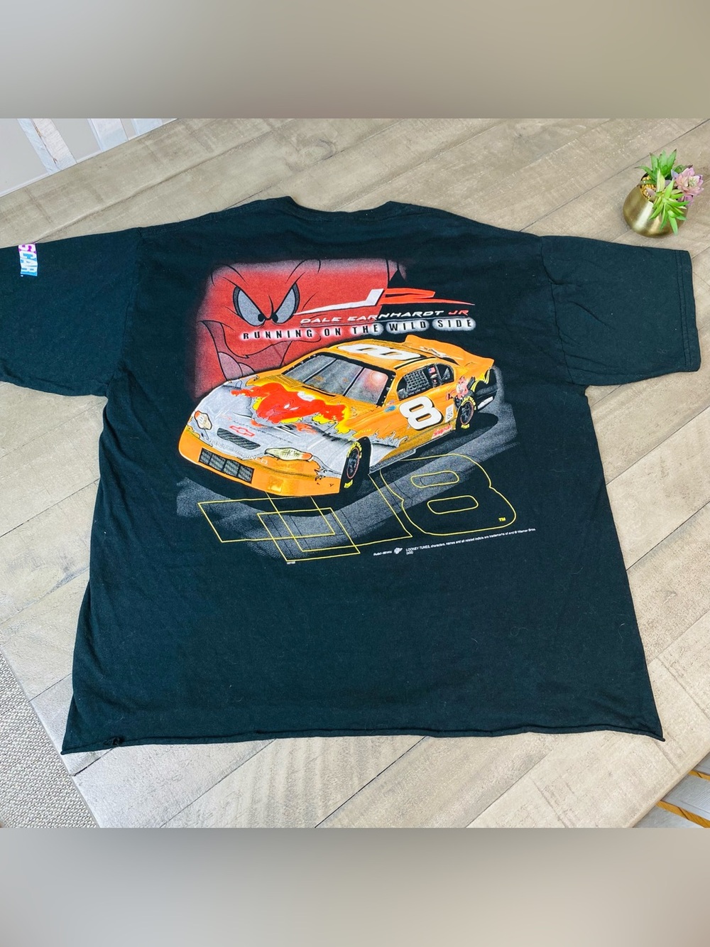VTG 2000s Dale Earnhardt Jr Taz Looney Tunes Angry Eyes Racing Tee Black Size L